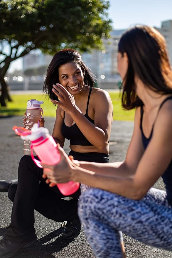 Prometheuz 32oz Water Bottle with Straw, Motivational Water Bottle with Time Marker, Water Bottles Leakproof & BPA-Free for Sports, Work and Fitness Pink