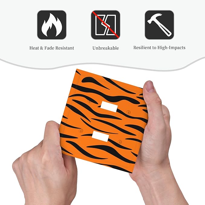Tigers Stripes Orange Double Toggle Light Switch Covers 2 Gang Wall Plate Dual Decorative Switchplate Electrical Faceplate for Bathroom Country Kitchen Bedroom Decor, 4.9" x 5"