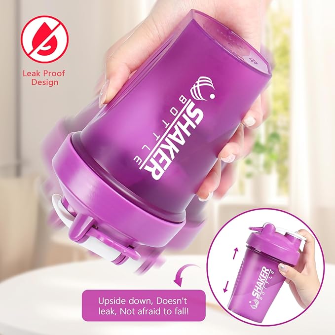 Shaker Bottle, 400ml Small Protein Shaker Cup with Mixing Ball for Smooth blending, Leak-Proof GYM Workout Water Bottles for protein& Smoothie Shake，Bpa Free (13oz / Purple)