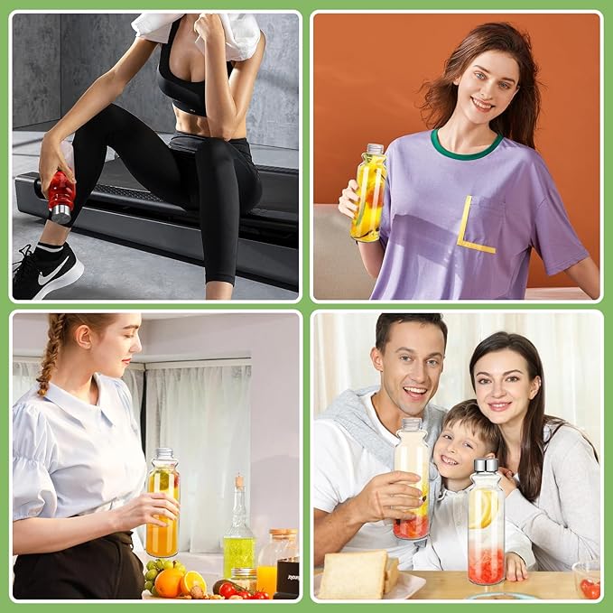 GoldArea Glass Water Bottles - 2 Packs 18oz Glass Bottles with Lids - Ideal for Juice, Juice Cleanses, and Reusable Juicing Bottles，Wide Mouth Liquid Storage Containers for Refrigerator