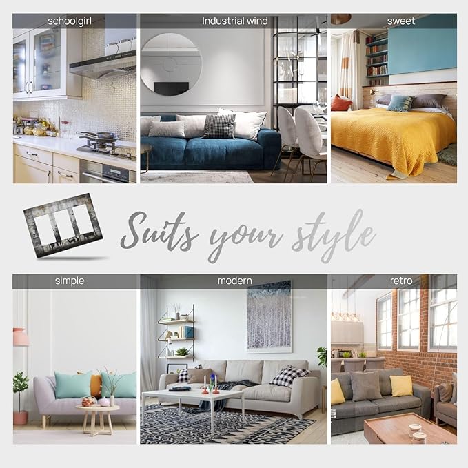 Rustic Deer Forest Vintage Wood Board 3 Gang Rocker Boho Light Switch Covers Decorative Country Unique Triple Outlet Wall Plate Cover Faceplate Decorative Switchplate GFCI for Farmhouse