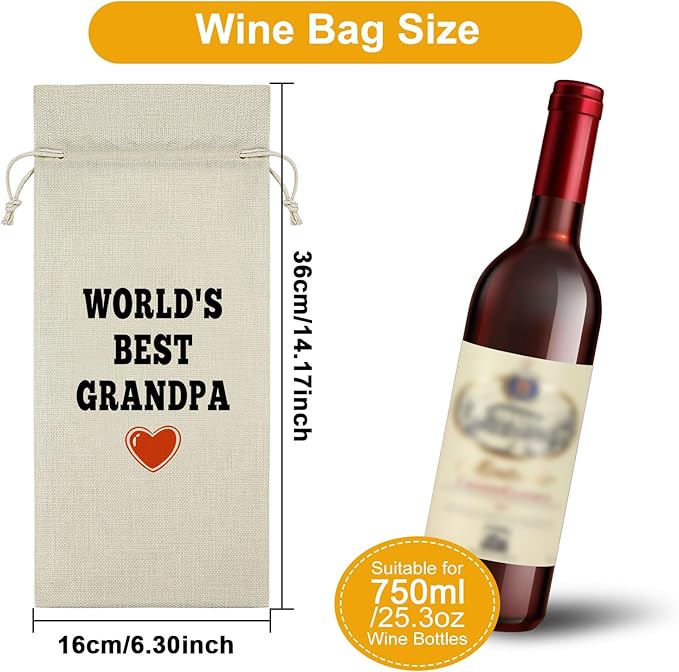 Sazuwu Grandpa Gifts from Grandson Wine Bag Grandpa Birthday Gifts from Grandkids Grandfather Memorial Gifts Wine Bottle Decoration Bag Grandpa Retirement Gift Wine Accessories Gifts for Wine Lovers