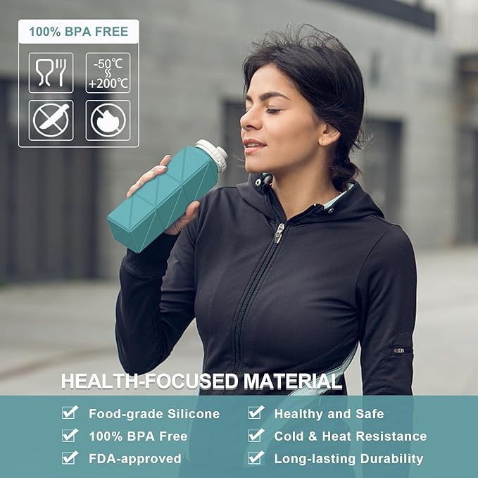 Collapsible Water Bottles, Silicone Foldable Portable Water Bottle 610ml, Lightweight Reusable Leakproof for Travel Camping Hiking Cycling Yoga Sports Outdoor