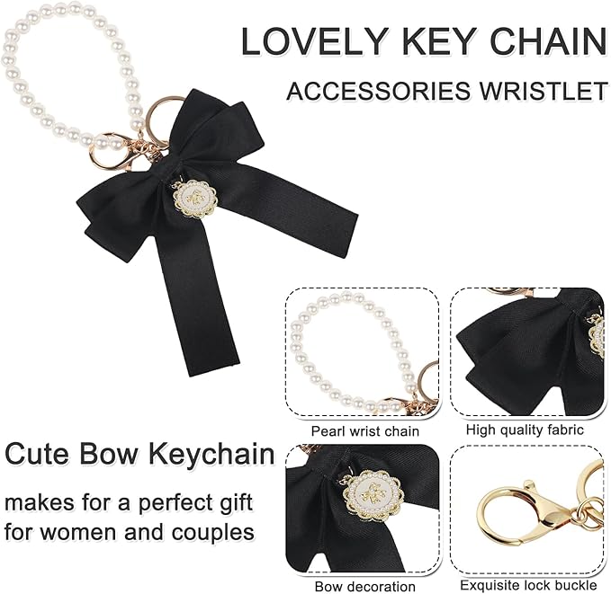 BELSITA Stanley Cup Accessories Set, Bow Pearl Chain Braided Design Water Bottle Handle Strap, Silicone Stanley Cup Boot, Stanley Charms for Stanley Cup 30/40oz Tumble (Black)