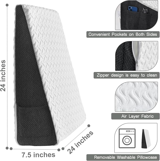 Cosmoluxe 7.5" Bed Wedge Pillow with Cooling Memory Foam Top, Triangle Pillow for Acid Reflux, Heartburn, Snoring, and GERD Relief, Headboard Wedge to Reduce Neck and Back Pain