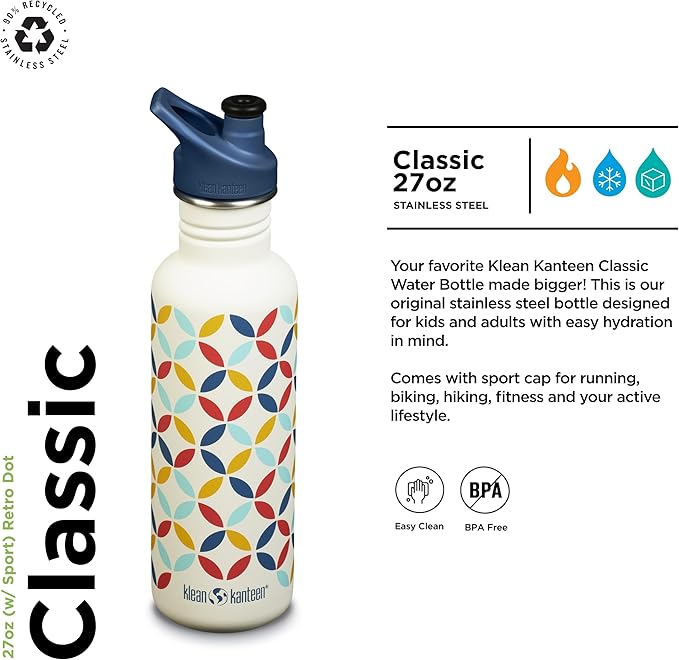 KLEAN KANTEEN Retro Dot Sport Cap with Classic Water Bottle 27oz, 1 EA