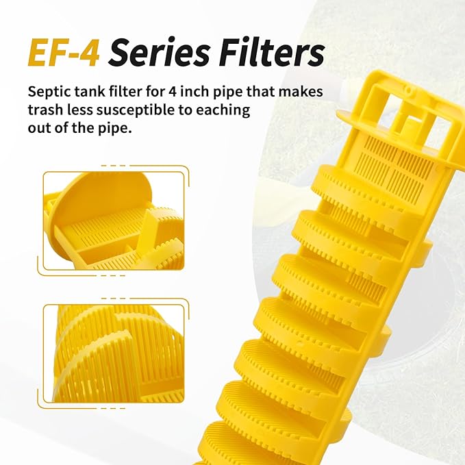 Septic Tank Filter for 4 Inch Pipe, Residential Sewer Effluent Filter Cartridge, Replacement Under-Sink Water Filters Leach Field Pipe Part