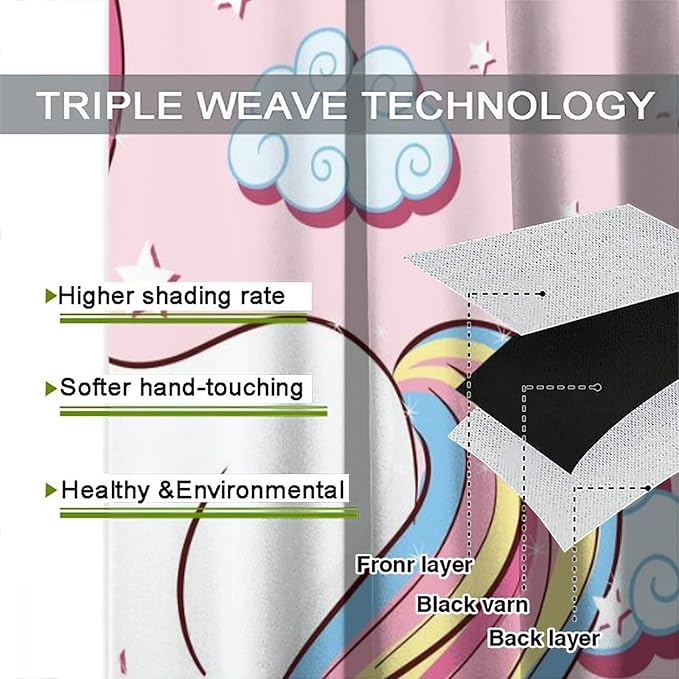 Unicorn Curtain for Kids Bedroom,Pink Cartoon Rainbow Darkening Curtains Decor Sliding Curtains Decorative Curtains for Girls Boys Baby Room,Living Room Decoration 42x45inch