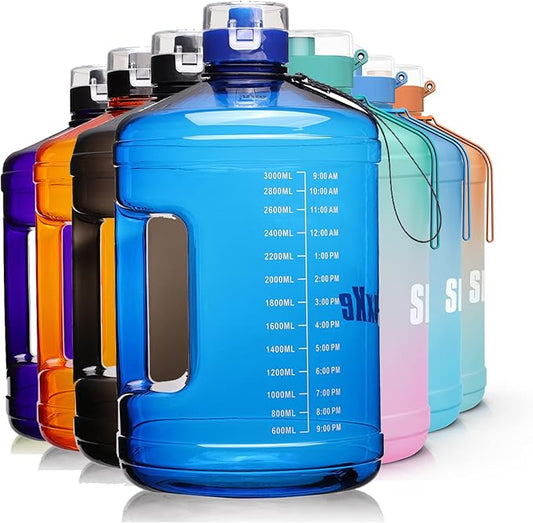 Gallon Big Water Bottle with Handle, 128oz Leakproof BPA Free Fitness Sports Water Bottle with Motivational Time Marker & Wide Mouth Ensure You Drink More Water