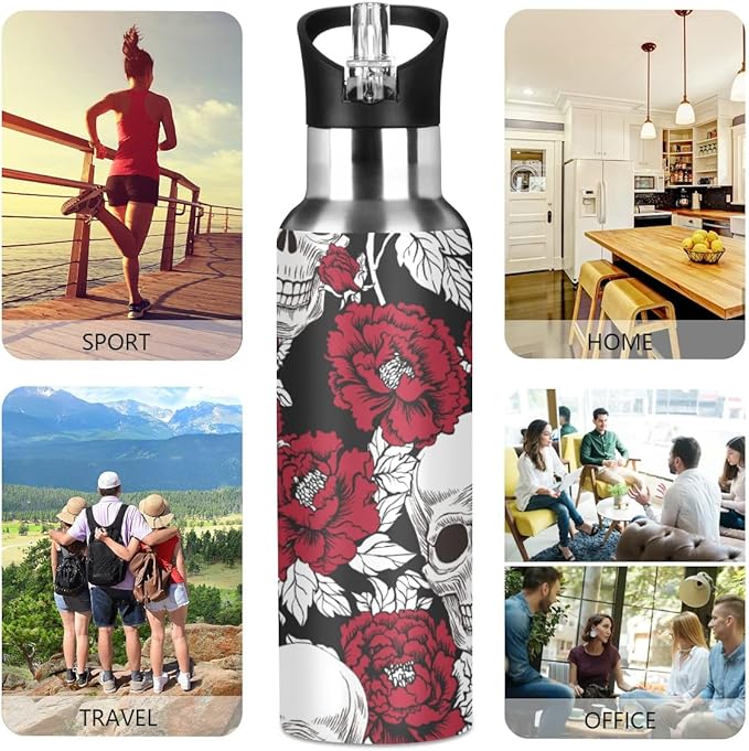 MNSRUU Insulated Water Bottle with Straw, Rainbow and Unicorns Stainless Steel Flasks for Sports Cycling Hiking School