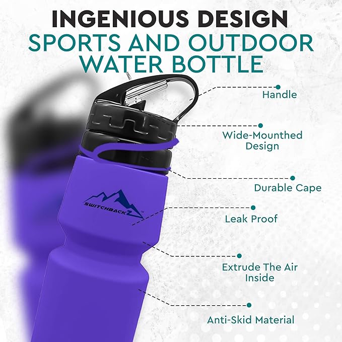 Collapsible Water Bottle (25Oz) - BPA Free Silicone Space Saving Collapse Water Bottle W/ Removable Straw | Temperature Resistant Collapsible Water Bottles For Travel And Rugged Outdoor Activities