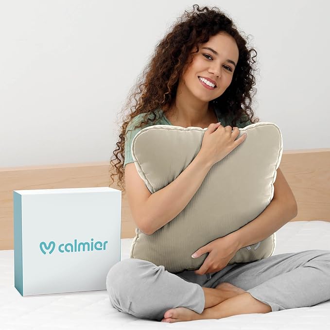 Calmier - 6 lb Sensory Weighted Pillow - Glass Bead Filled Hug Pillow - Ultra Plush Cozy Weighted Pillows for Adults and Kids - Child Sensory Pillow - Weighted Lap Pad (Tan - Minky, 6 LBS)