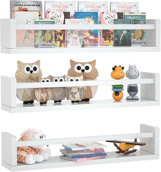 Nursery Floating Shelves for Kids Room, Set of 3 Wall Book Shelves for Kitchen Living Room, Book Shelf Wall Mounted for Baby Kids Bedoom Bathroom (White, 24inch Set 3)