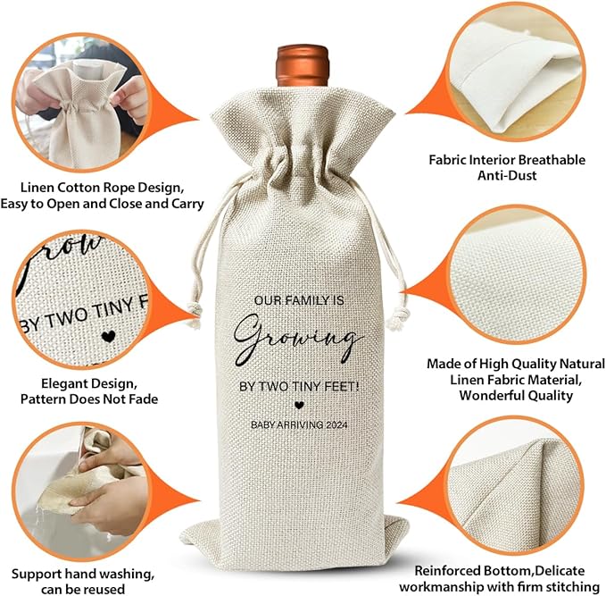 Pregnancy Announcement Gift Wine Bag, New Dad New Mom Gift, Baby Announcement Gift for New Grandpa Grandma Uncle Aunt, Gender Neutral Pregnancy Announcement, Baby Shower or Party Favor