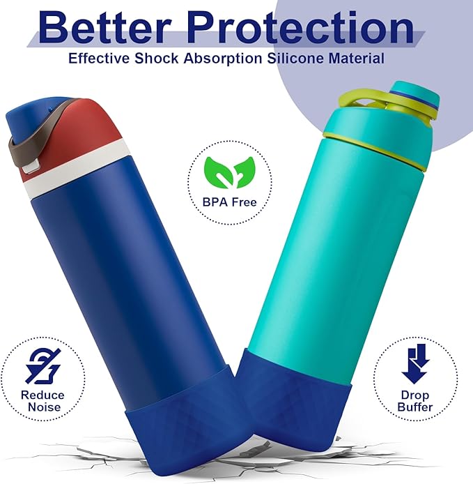 2PCS Silicone Water Bottle Boot for Owala 24oz 32oz 40oz, Anti-Slip Protective Sleeve Bottom Bumper Protector for FreeSip, Twist, and Flip Stainless Steel Water Bottles