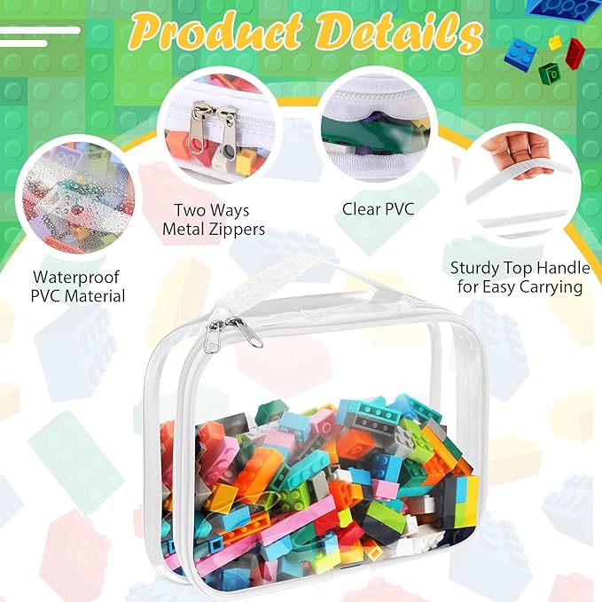 Sanwuta 3 Packs Toy Storage Bags with Zipper, Clear PVC Organizing Bags, Waterproof Toy Bags for Board Games, Building Blocks, Toys and Kids Books (Black, White, Gray,12.6 x 9 x 2.36 Inch)