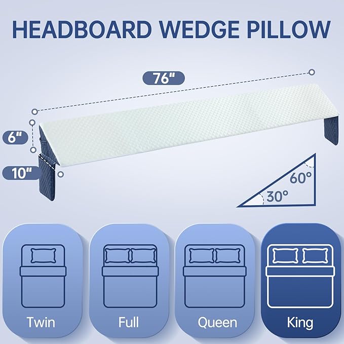 King Bed Wedge Pillow for Headboard 76"x 10"x 6" Large/Mattress Gap Filler Close The Gap (0-6")/Foam Triangle Bloster Wedge Pillow headboard for Headboard Gap Between Mattress and Headboard
