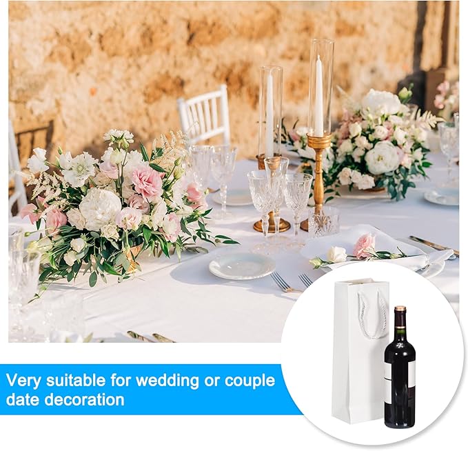 uxcell Wine Bags, 12pcs White 5 x 4 x 14 In Wine Gift Bags with Rope Handles Paper Wine Tote Bag for Wedding Birthday Christmas Party Supplies