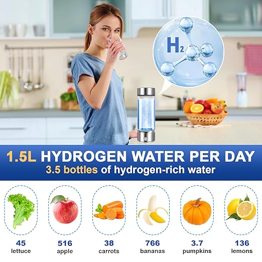 Hydrogen Water Bottle Hydrogen Water Bottle Generator Portable Rechargeable Health Hydrogen Water Bottle Hydrogen Rich Water Ready in 3 Mins Suitable for Home Office Exercise Travel (420ML)
