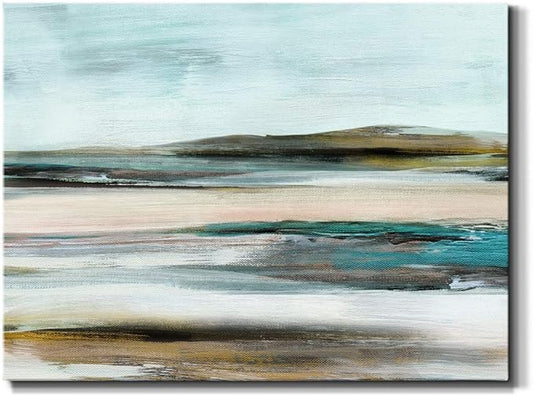 Renditions Gallery Canvas Nature Wall Art Modern Paintings & Prints Decorations Blurred Sandy Beach Abstract Vibrant Coastal Wall Hanging Artwork for Bedroom Office Kitchen - 32"x48" LT33