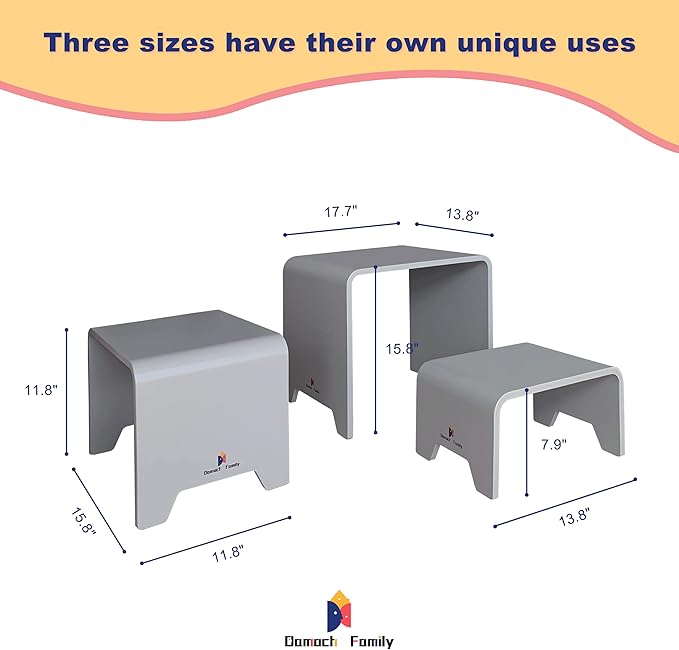 Damoch Family™ Children Chairs & Table Set for Kids,Functioning as Step Stool for Kitchen, Bathroom and Potty,Easy to Store,Patented Minimalist Design (Grey)