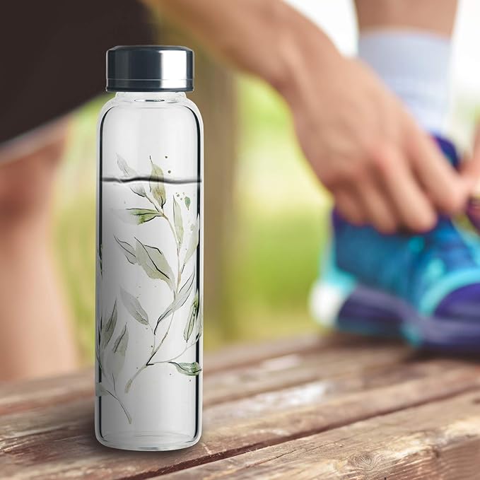 Borosilicate Glass Water Bottle, Sports Glass Drinking Bottle with Neoprene Sleeve and Stainless Steel Lid 16oz / 32oz