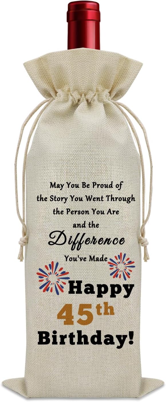 Sazuwu Happy 45th Birthday Gifts Wine Bag Birthday Gifts for Men 45 Years Old Inspirational Birthday Quotes Wine Accessories Gifts for Wine Lovers Born in 1979 Gifts for Turning 45