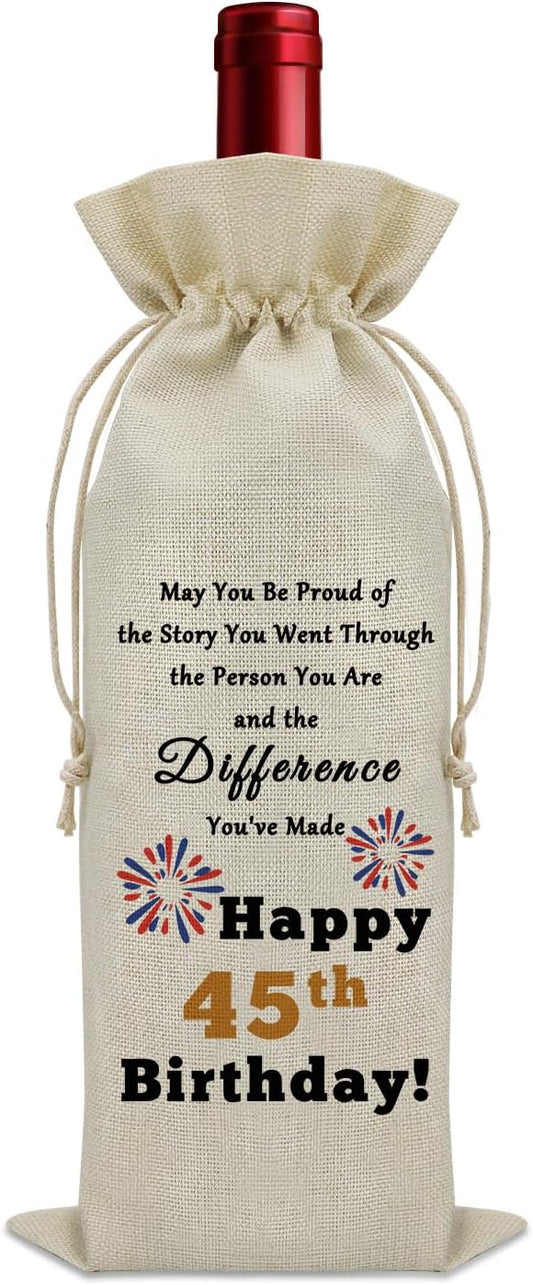 Sazuwu Happy 45th Birthday Gifts Wine Bag Birthday Gifts for Men 45 Years Old Inspirational Birthday Quotes Wine Accessories Gifts for Wine Lovers Born in 1979 Gifts for Turning 45