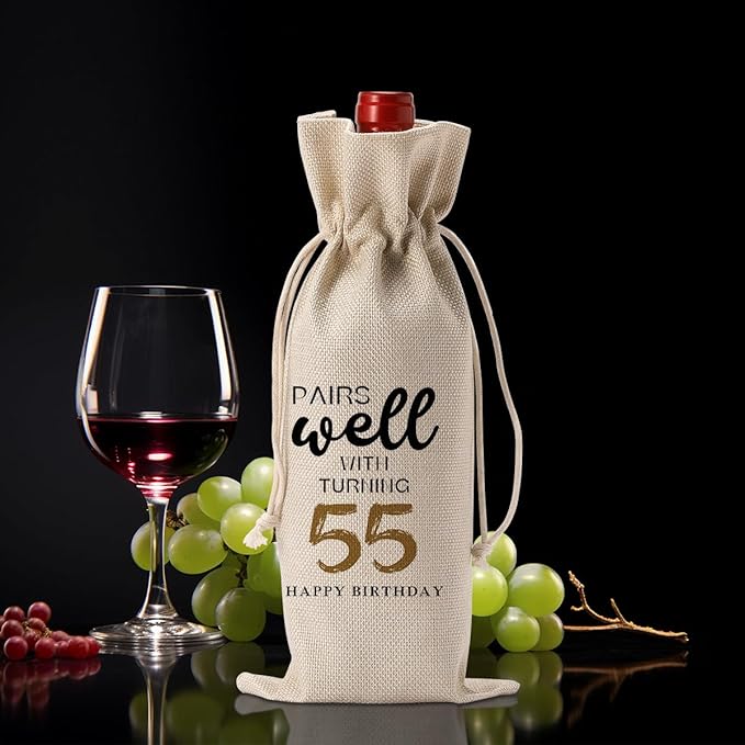 55th Birthday Gifts for Women Men, Birthday Gift 55 Year Old Woman Grandparents Wine Gift Bag, Wine Accessories Gifts Anniversary 55th Birthday Decorations Wine Bag Wine Bags for Wine Bottles Gifts