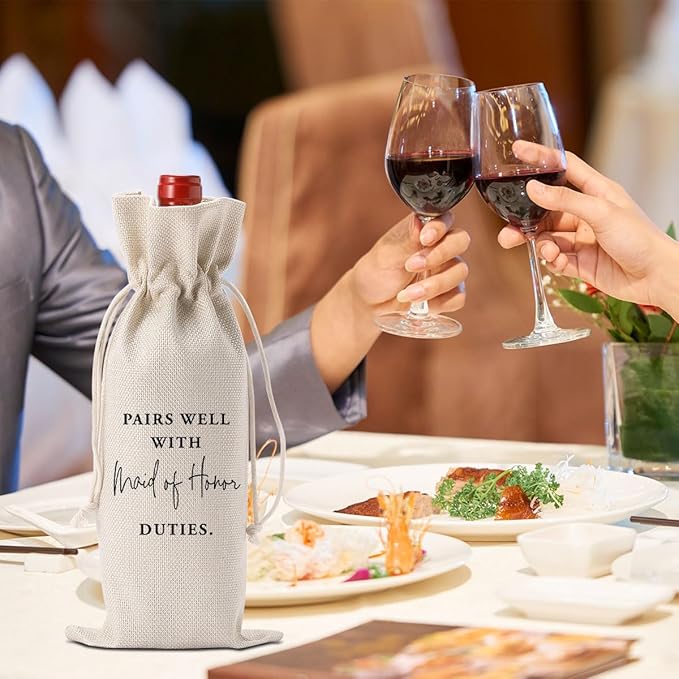 YUANHAO Maid of Honor Wine Bag, Maid of Honor Proposal Gifts, Maid of Honor Gifts Wine Bag, Pairs Well with Maid of Honor Duties Wine Bag
