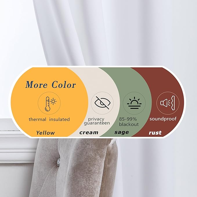 Mrs.Naturall White Blackout Curtains 108 Inches Long for Living Room 2 Panels Set,Grommet Thermal Insulating Block Sun 60% Black Out Height High Ceiling to Floor Length Curtains for Sliding Door,9 FT