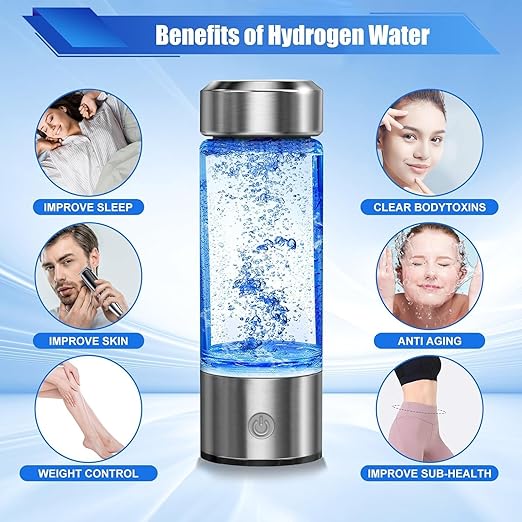 Hydrogen Water Bottle, Portable Hydrogen Water Bottle Generator, Hydrogen Water Machine Improve Water in 3 Minutes for Home, Office, Travel (Silver)