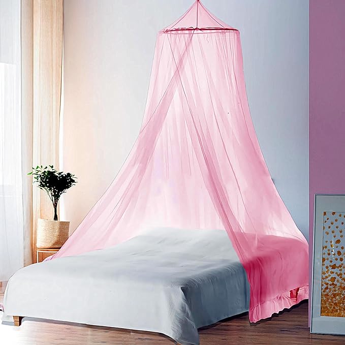 Eimilaly Bed Canopy Mosquito Net, Bed Canopy for Girls Room Decor - Insect Protection Hanging Canopy for Adults, Babies, Outdoor Camping, Pink/Single Door