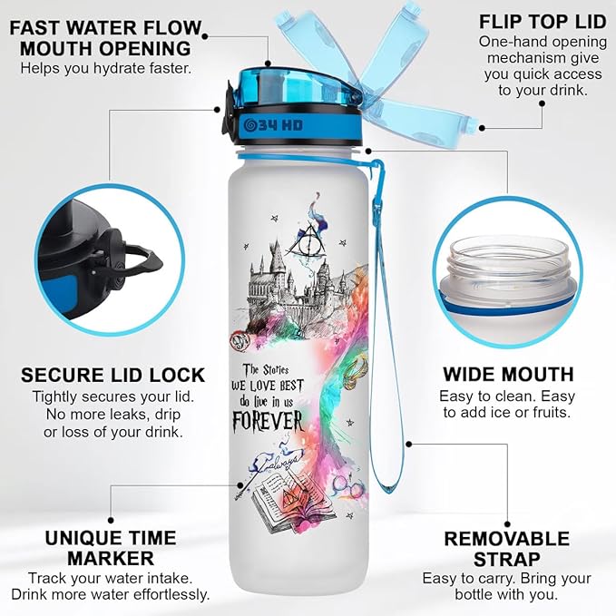 Potter Movie Water Bottle 32 oz with Time Marker, The Stories We Love Best Motivational Bottle, Funny Gifts for Movie Lovers, Gifts for Women