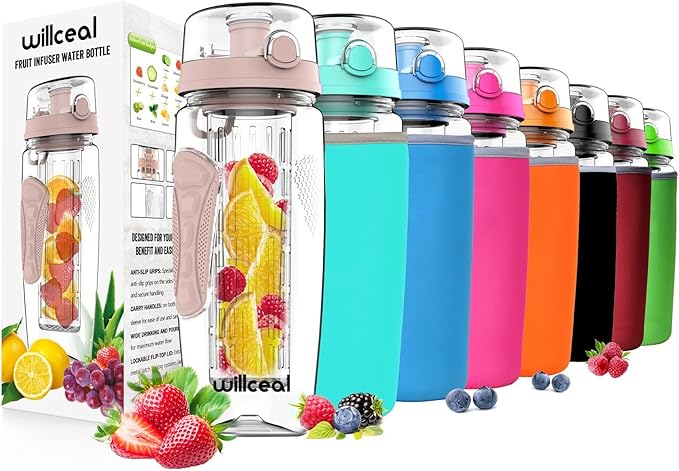 Fruit Infuser Water Bottle 32oz- Durable, Large - BPA Free Tritan, Flip Lid, Leak Proof Design - Sports, Camping