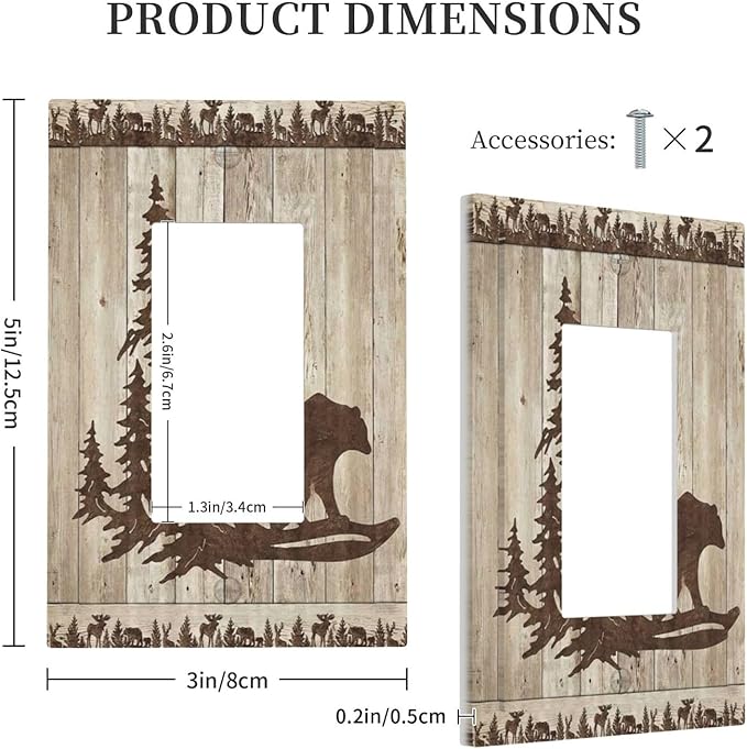 Rustic Wood Bear Forest 1 Gang Rocker Light Switch Plate Vintage Antique Cabin Single Decora Outlet Wall Plate Cover Faceplate Decorative Switchplate GFCI for Farmhouse Bathroom Bedroom Decorate