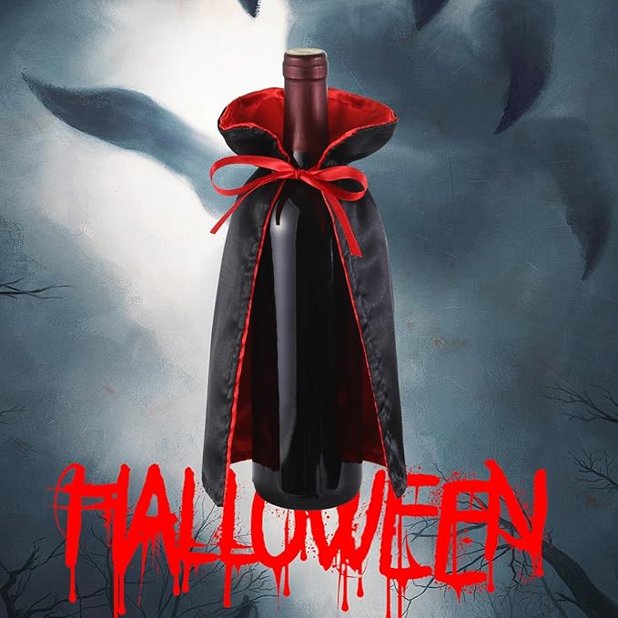SIRIPHUM Halloween Wine Bottle Cover Decoration,Dracula Halloween Wine Cover,Vampire Halloween Wine Holder,Party Decor Or Fall Hostess Gift (2)