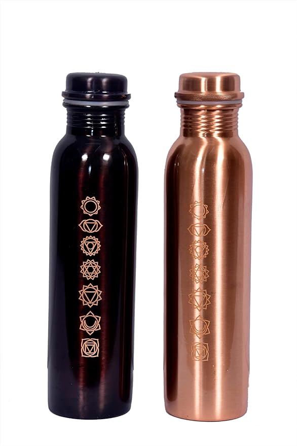 Copper Bottle For Drinking Water 33 Oz Ayurvedic Leak Prooflid 7 Chakras Vintage Design Durable Lightweight Hand Washable Vessel Clean Cool Water Natural Mineral Boost Energy Safe Water Utensil