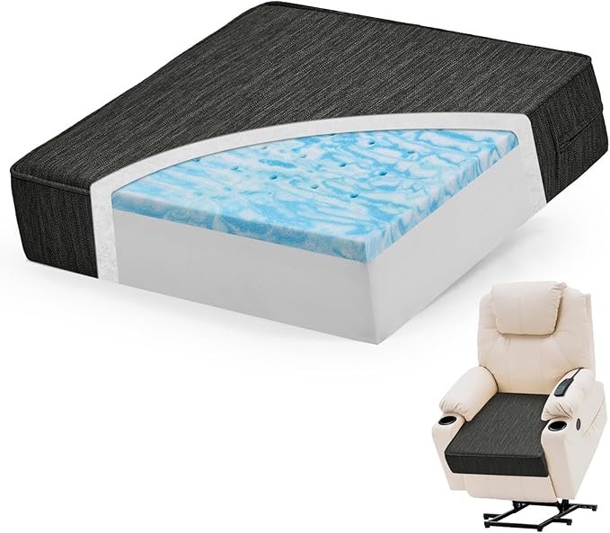 baibu Extra Large 20"x20"x5" Dual-Layer Memory Foam Chair Seat Cushion for Recliner, Couch, Armchair with Textured Washable Cover, Non-Slip Base for Tailbone Pain & Pressure Relief, Black