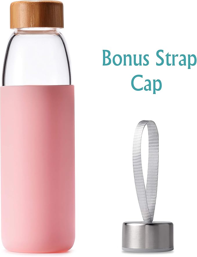 veegoal Glass Water Bottles 18 Oz Borosilicate with Bamboo Lid, BPA-FREE, Non-Slip Silicone Sleeve, and Stainless Steel Leak Proof Lid - Glass Water Bottle for Men and Women