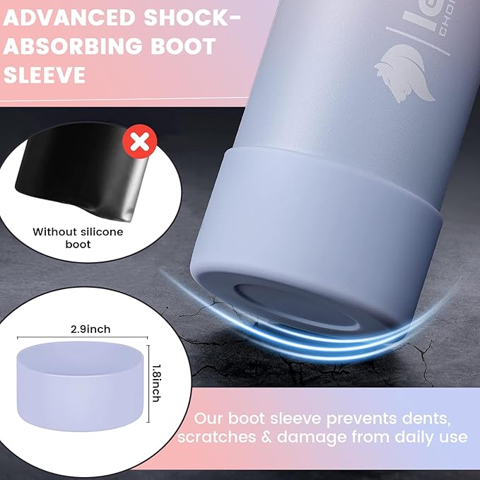 Water Bottle 22oz, Triple Walled Insulated Stainless Steel Reusable Bottle, Silicone Sleeve, Cleaning Brush, 2 Lids (Spout lid & Straw lid w/2 straw), Metal Mug Gallon, BPA Free, Pinky