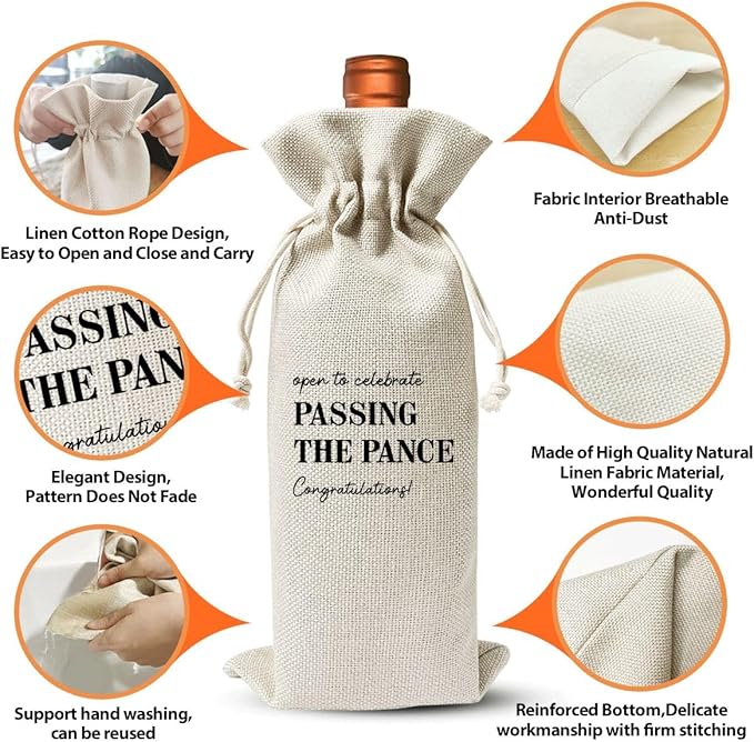 Passing The PANCE Gifts Wine Bag For Students Friend Doctor Nurse Practitioner, Med School Farewell Graduation Party Decoration, Reusable Burlap Wine Bag, Open To Celebrate Passing The Pance