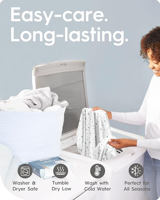 Crib Fitted Sheet Star, Super Stretchy Jersey Crib Sheets, Buttery Soft Boy Crib Mattress Sheets, Ultra Breathable Baby Bed Sheets 28x52x9 Extra Deep Pocket, 2 Pack