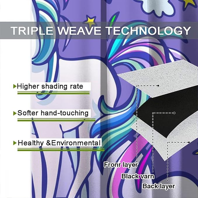 Kids Unicorn Curtains Purple Cartoon Rainbow Cartoon Room Blackout Curtains Boys Girls Baby Room Decor Curtains Living Room Decor 63x72 Inch 2 Panels