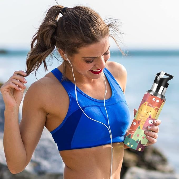 MNSRUU Insulated Water Bottle with Straw, Rainbow and Unicorns Stainless Steel Flasks for Sports Cycling Hiking School