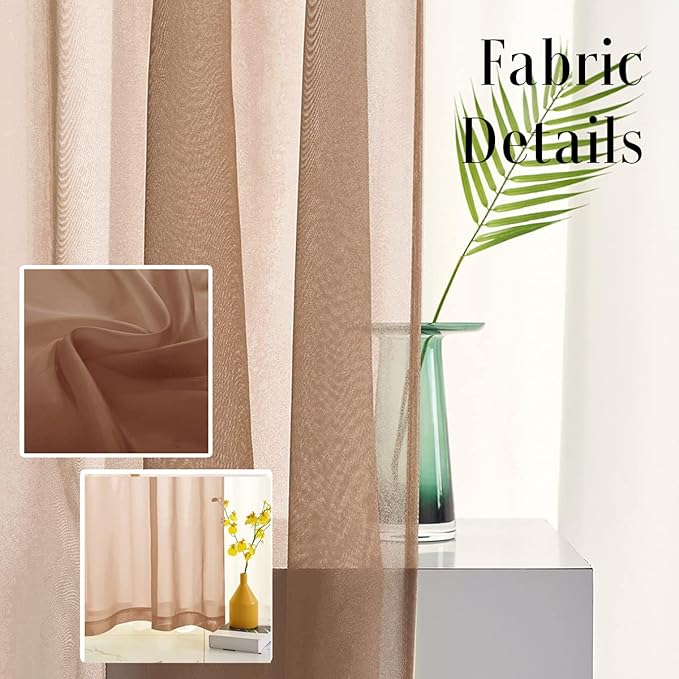 Sheer Curtains for Living Room Bedroom 63 Inch Length Brown Rod Pocket Sheer Voile Curtains Brown Sheer Drapes Kids 52x63 Inches Long 2 Panels