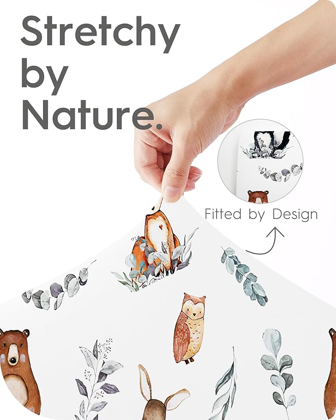 Pack N Play Sheets Fitted, TotBasic Ultra Soft Animal Mini Crib Sheets, Premium Jersey Knit Pack and Play Sheets Neutral, Stretchy Play Yard Sheets for Pack and Play Mattress, 2 Pack (Bear and Dear)