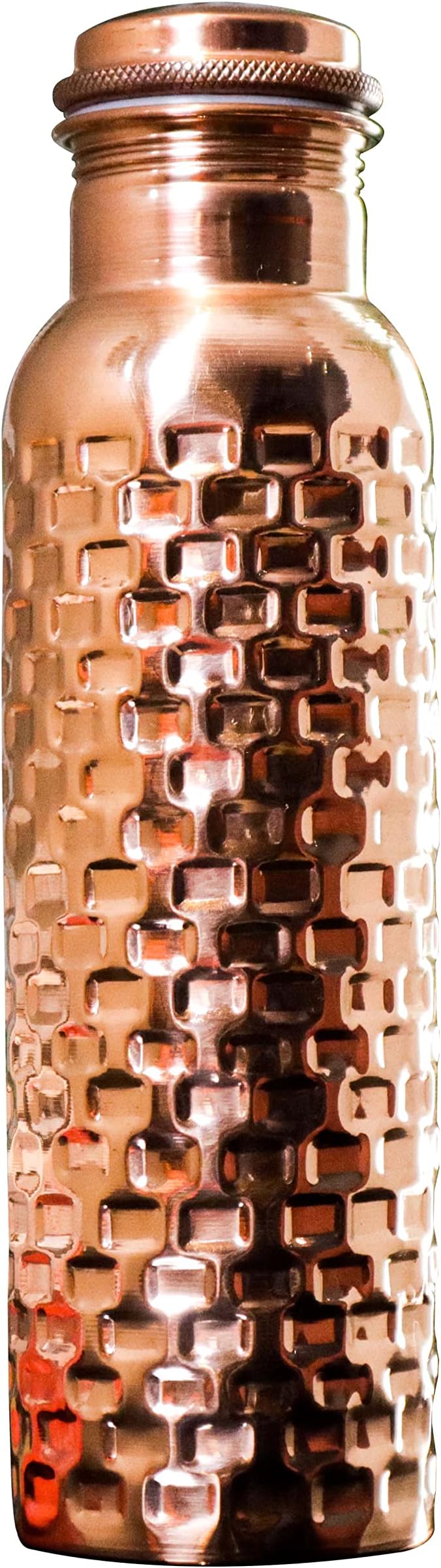 Copper Water Bottle Ayurveda Pure Copper Water Bottle for Drinking 32 oz Antique Black Leak Proof Joint Less Pure Copper Water Bottle with Lid-Purw Water Bottle 950 ML For Gym, Office, Hiking,Travel