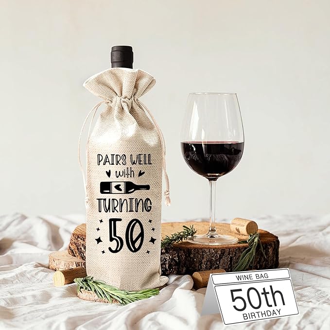 comfit 50th Birthday Wine Bag, Birthday Gift Ideas for Women Men, Birthday Party Supplies Decorations, 50 Year Old Birthday Gifts for Her Him, 1 Pcs Wine Bag