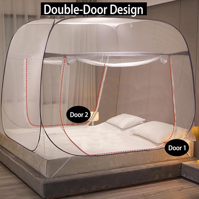 CMINGJ Mosquito Net for Bed, Portable pop up Mosquito Netting with Bottom, Free Installation-Suitable for Bedroom, Camping, Folding Portable Design for Baby Adults (Gray)